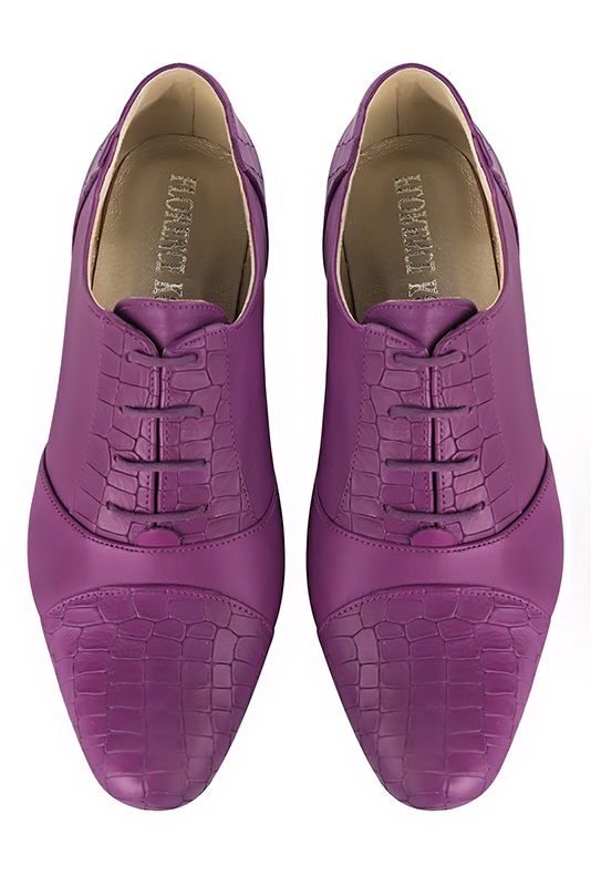 Mauve purple women's essential lace-up shoes. Round toe. Low block heels. Top view - Florence KOOIJMAN